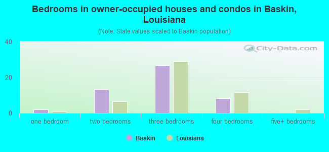 Bedrooms in owner-occupied houses and condos in Baskin, Louisiana
