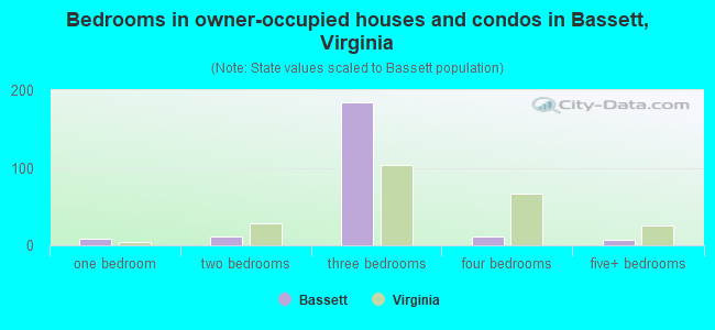 Bedrooms in owner-occupied houses and condos in Bassett, Virginia