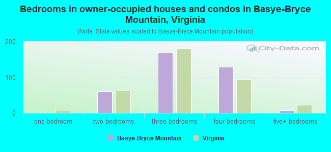 Bedrooms in owner-occupied houses and condos in Basye-Bryce Mountain, Virginia