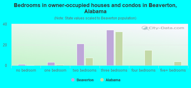 Bedrooms in owner-occupied houses and condos in Beaverton, Alabama