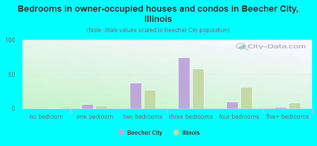 Bedrooms in owner-occupied houses and condos in Beecher City, Illinois