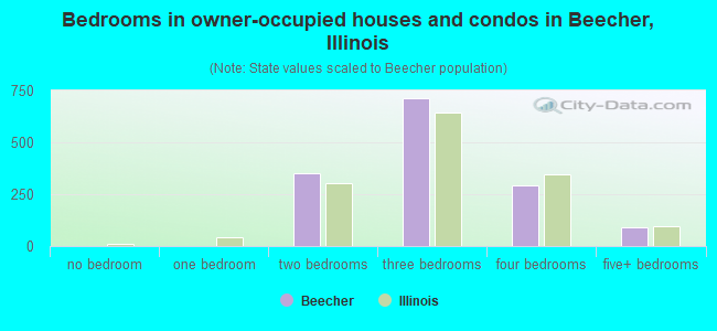 Bedrooms in owner-occupied houses and condos in Beecher, Illinois