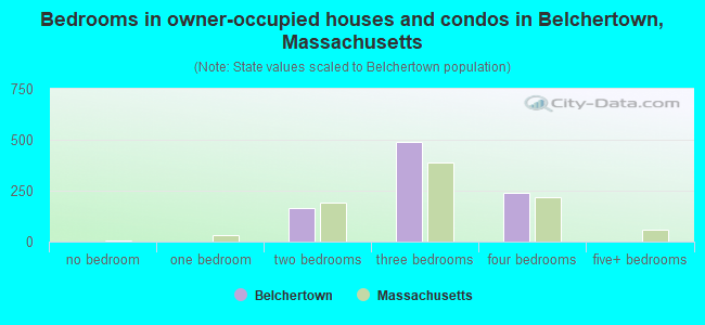 Bedrooms in owner-occupied houses and condos in Belchertown, Massachusetts