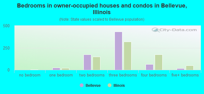 Bedrooms in owner-occupied houses and condos in Bellevue, Illinois