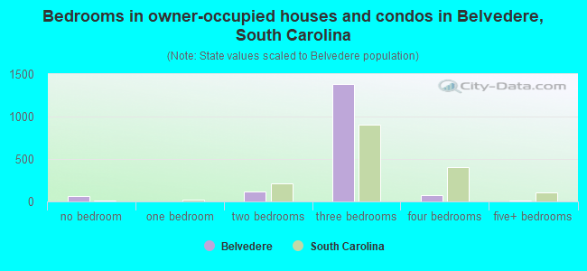 Bedrooms in owner-occupied houses and condos in Belvedere, South Carolina