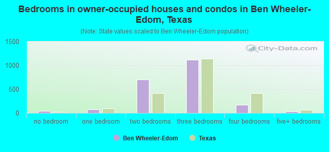 Bedrooms in owner-occupied houses and condos in Ben Wheeler-Edom, Texas