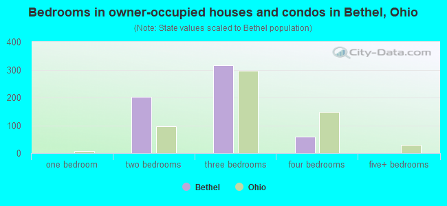 Bedrooms in owner-occupied houses and condos in Bethel, Ohio