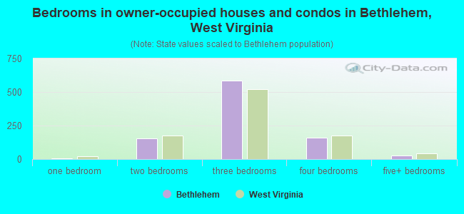 Bedrooms in owner-occupied houses and condos in Bethlehem, West Virginia