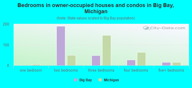 Bedrooms in owner-occupied houses and condos in Big Bay, Michigan