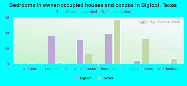 Bedrooms in owner-occupied houses and condos in Bigfoot, Texas