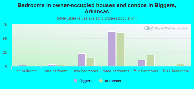 Bedrooms in owner-occupied houses and condos in Biggers, Arkansas