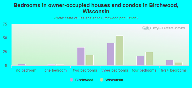 Bedrooms in owner-occupied houses and condos in Birchwood, Wisconsin
