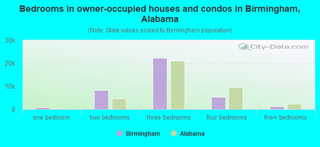 Bedrooms in owner-occupied houses and condos in Birmingham, Alabama