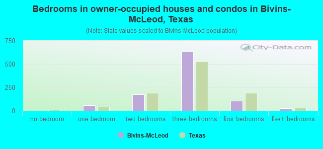 Bedrooms in owner-occupied houses and condos in Bivins-McLeod, Texas