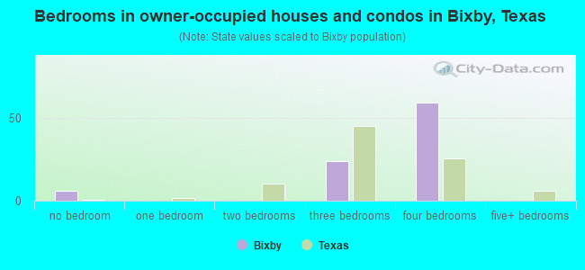 Bedrooms in owner-occupied houses and condos in Bixby, Texas