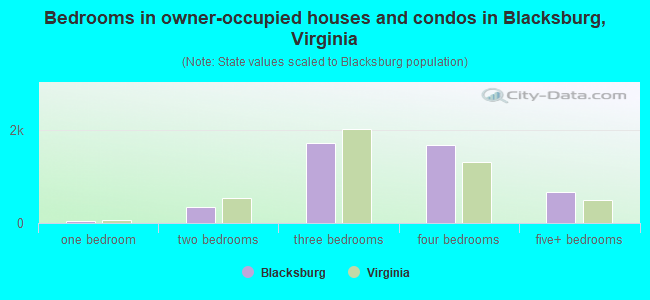 Bedrooms in owner-occupied houses and condos in Blacksburg, Virginia