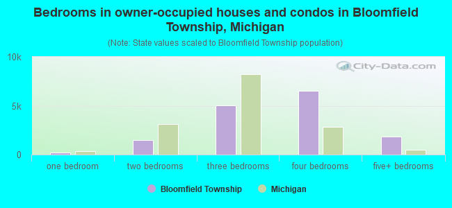 Bedrooms in owner-occupied houses and condos in Bloomfield Township, Michigan