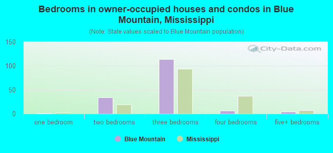 Bedrooms in owner-occupied houses and condos in Blue Mountain, Mississippi