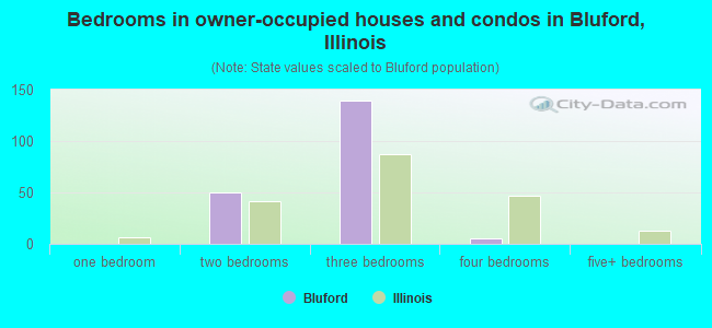 Bedrooms in owner-occupied houses and condos in Bluford, Illinois