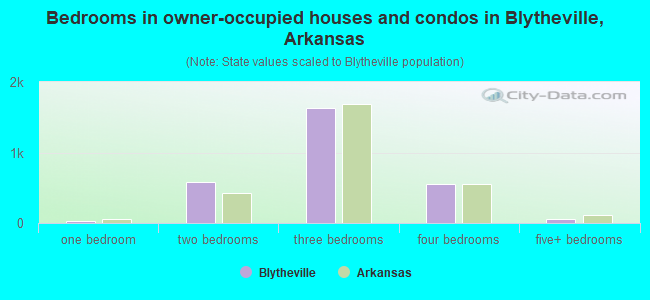 Bedrooms in owner-occupied houses and condos in Blytheville, Arkansas