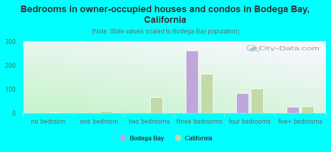 Bedrooms in owner-occupied houses and condos in Bodega Bay, California