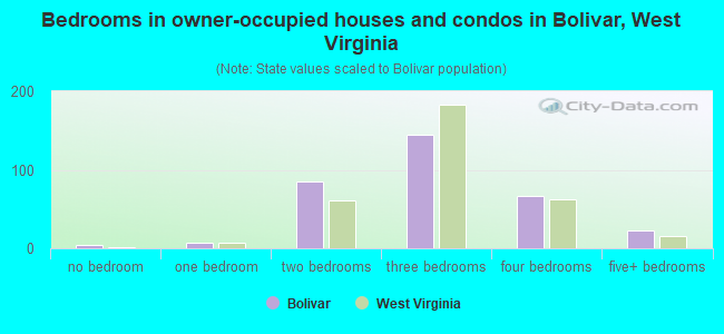 Bedrooms in owner-occupied houses and condos in Bolivar, West Virginia