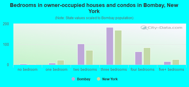 Bedrooms in owner-occupied houses and condos in Bombay, New York