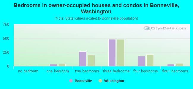 Bedrooms in owner-occupied houses and condos in Bonneville, Washington