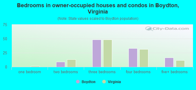 Bedrooms in owner-occupied houses and condos in Boydton, Virginia