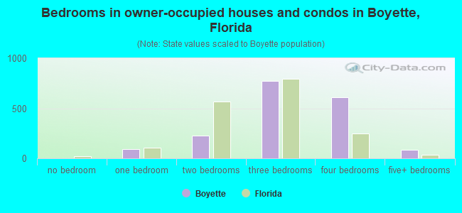 Bedrooms in owner-occupied houses and condos in Boyette, Florida