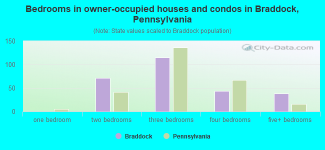 Bedrooms in owner-occupied houses and condos in Braddock, Pennsylvania