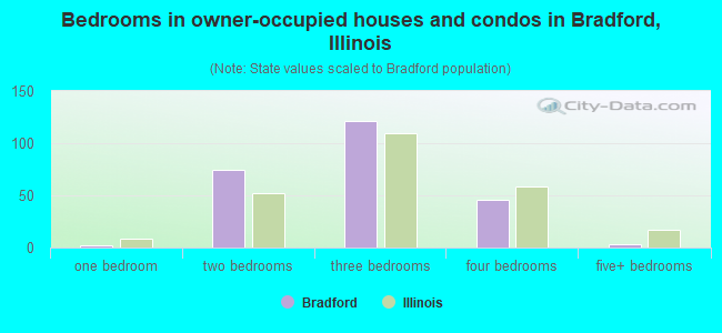 Bedrooms in owner-occupied houses and condos in Bradford, Illinois