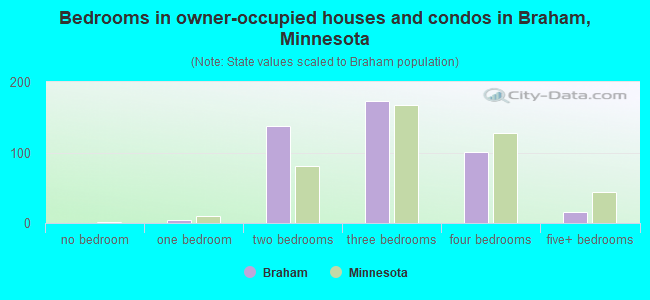 Bedrooms in owner-occupied houses and condos in Braham, Minnesota