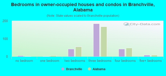 Bedrooms in owner-occupied houses and condos in Branchville, Alabama