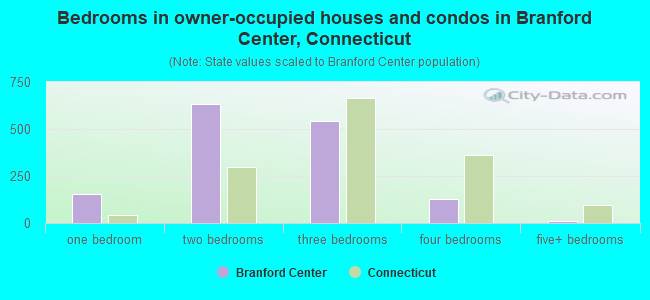 Bedrooms in owner-occupied houses and condos in Branford Center, Connecticut