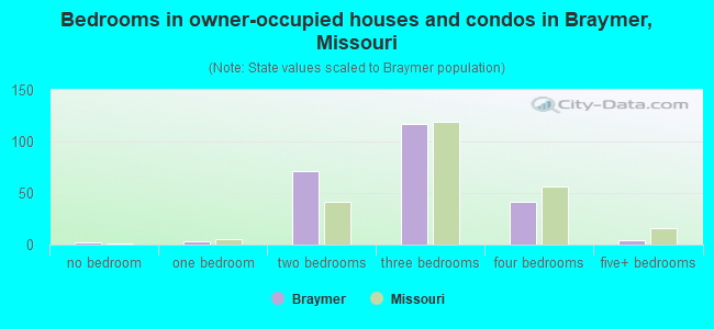Bedrooms in owner-occupied houses and condos in Braymer, Missouri