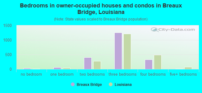 Bedrooms in owner-occupied houses and condos in Breaux Bridge, Louisiana