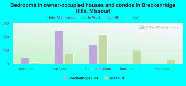 Bedrooms in owner-occupied houses and condos in Breckenridge Hills, Missouri
