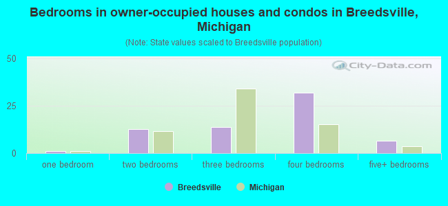Bedrooms in owner-occupied houses and condos in Breedsville, Michigan