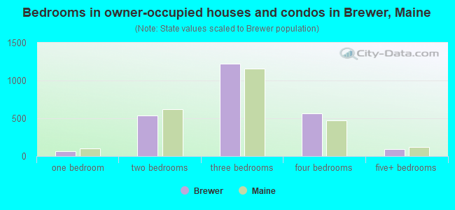 Bedrooms in owner-occupied houses and condos in Brewer, Maine