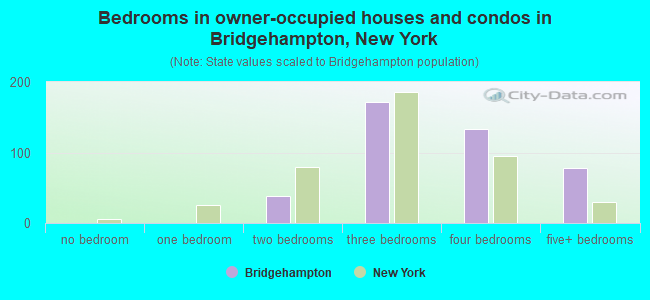 Bedrooms in owner-occupied houses and condos in Bridgehampton, New York