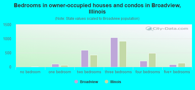 Bedrooms in owner-occupied houses and condos in Broadview, Illinois
