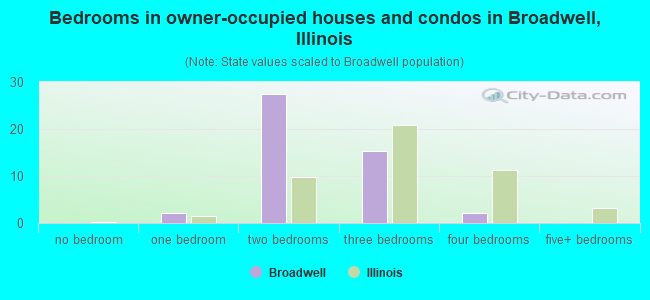 Bedrooms in owner-occupied houses and condos in Broadwell, Illinois