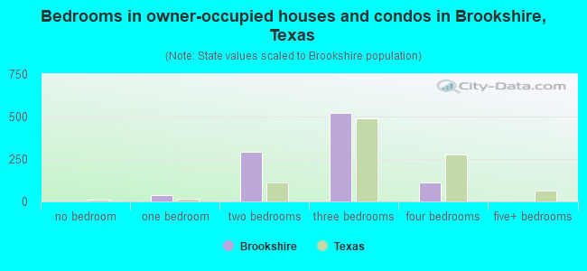 Bedrooms in owner-occupied houses and condos in Brookshire, Texas