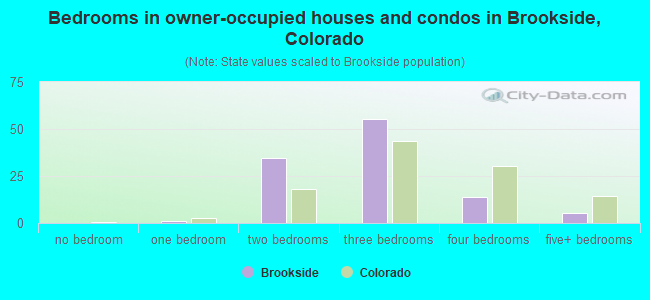 Bedrooms in owner-occupied houses and condos in Brookside, Colorado