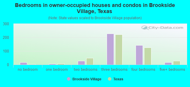 Bedrooms in owner-occupied houses and condos in Brookside Village, Texas