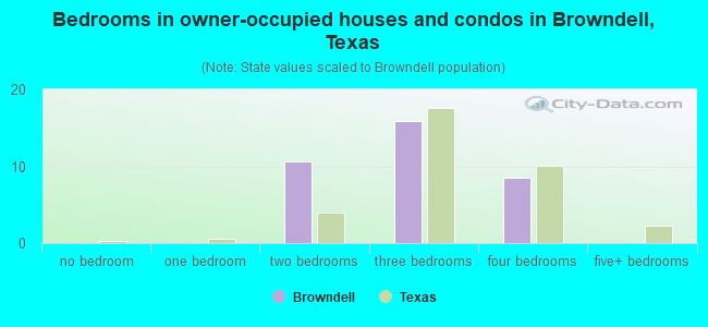 Bedrooms in owner-occupied houses and condos in Browndell, Texas