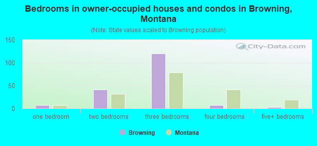 Bedrooms in owner-occupied houses and condos in Browning, Montana
