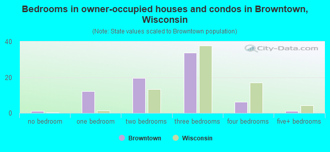 Bedrooms in owner-occupied houses and condos in Browntown, Wisconsin
