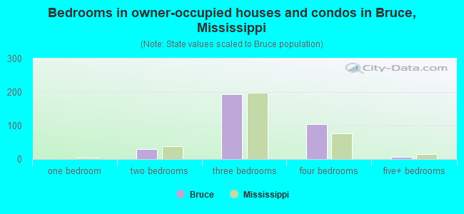 Bedrooms in owner-occupied houses and condos in Bruce, Mississippi